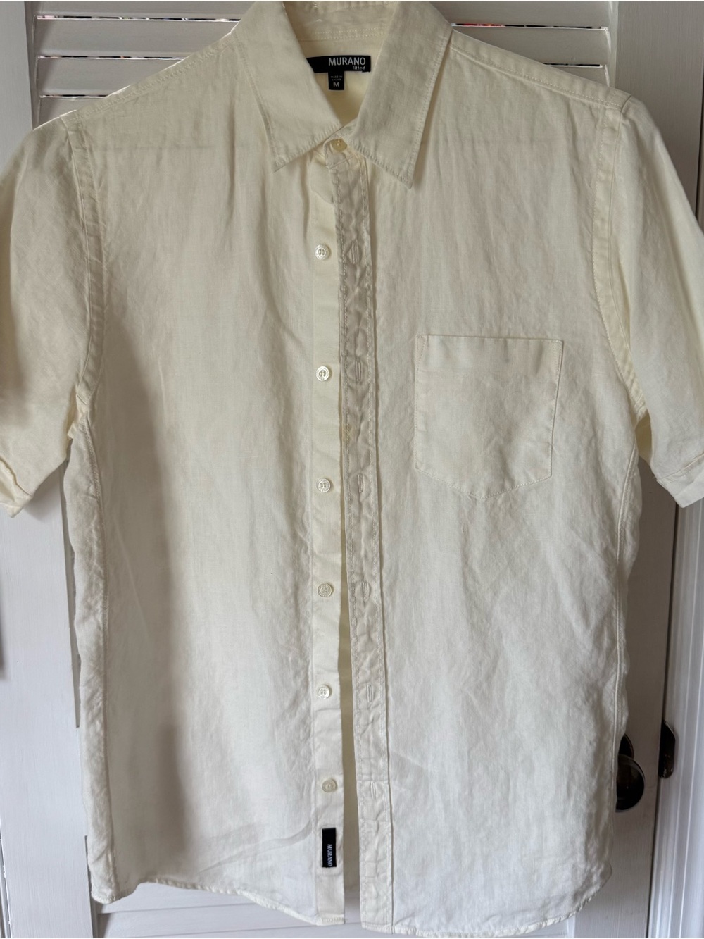 Murano Men's Short-Sleeve Button-Down Shirt in Off-White/Cream
